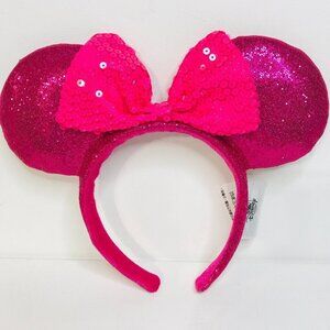 K3 Disney Parks Hot Pink Bow and Sparkle Ears Minnie Mouse Headband EUC
